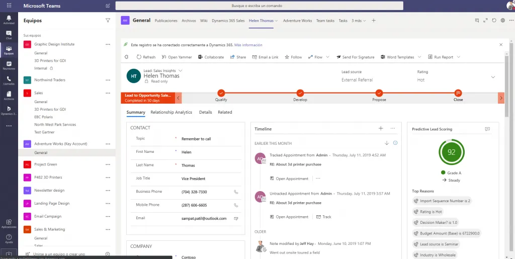 Interfaz de Dynamics 365 for Sales