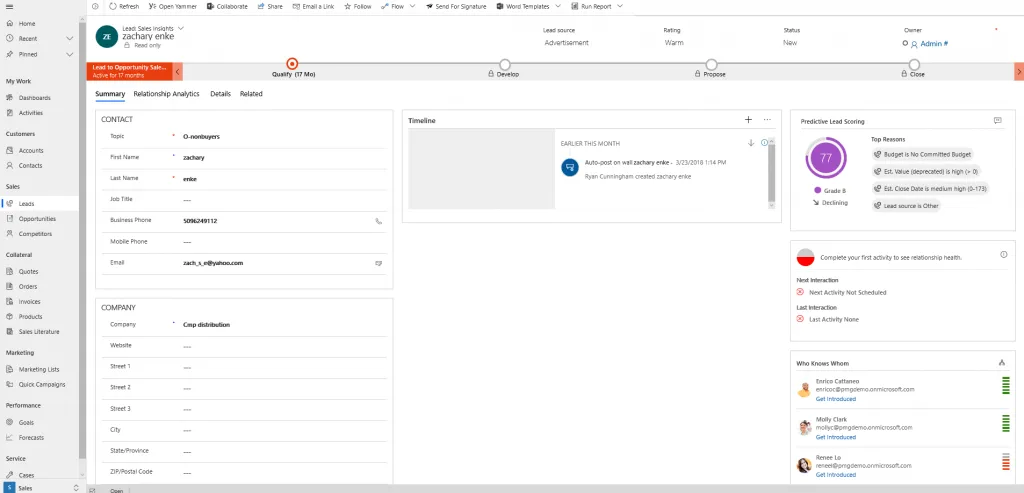 Interfaz de leads de Dynamics 365 for Sales