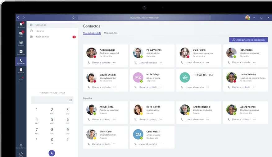 Interfaz de Microsoft Teams